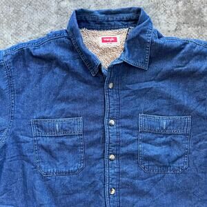 Wrangler XL Sherpa Lined Denim Shirt Jacket Medium Wash Shacket EUC